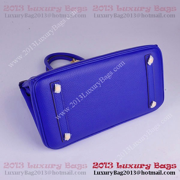 Hermes Birkin 30CM Tote Bag Blue Clemence Leather H6088 Gold