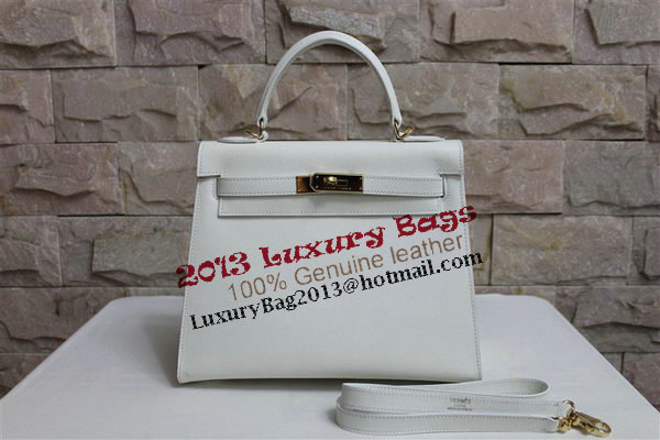 Hermes Kelly 32cm Shoulder Bag White Saffiano Leather K32 Gold
