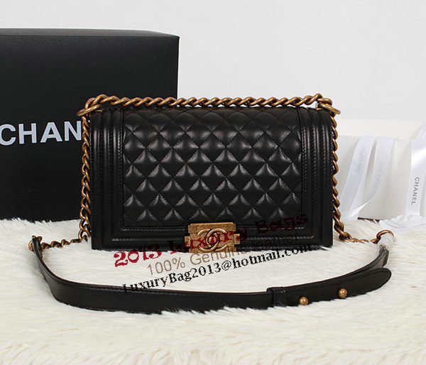 Chanel Black Sheppskin Leather Le Boy Flap Shoulder Bag A67086 Gold