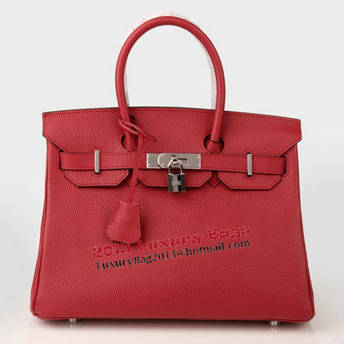 Hermes Birkin 30CM Tote Bag Burgundy Original Leather H30 Silver