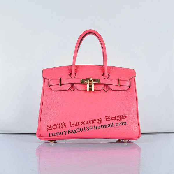 Hermes Birkin 30CM Tote Bags Pink Clemence Leather Gold