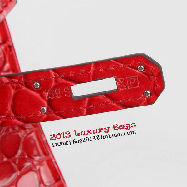 Hermes Birkin 30CM Tote Bags Red Iridescent Croco Leather Silver