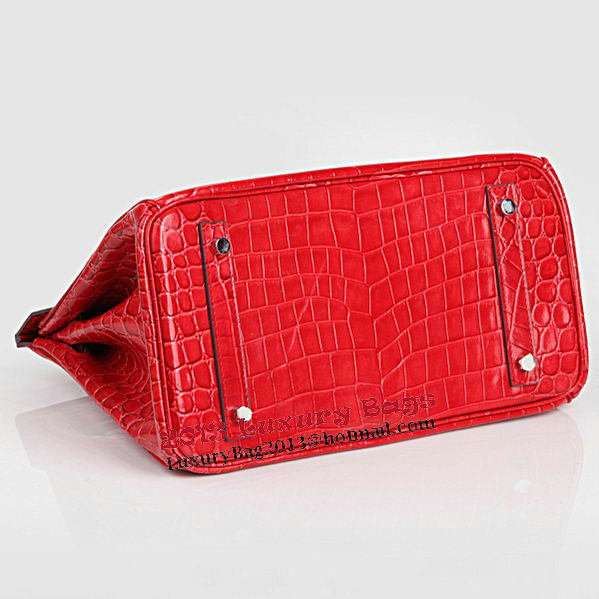 Hermes Birkin 30CM Tote Bags Red Iridescent Croco Leather Silver