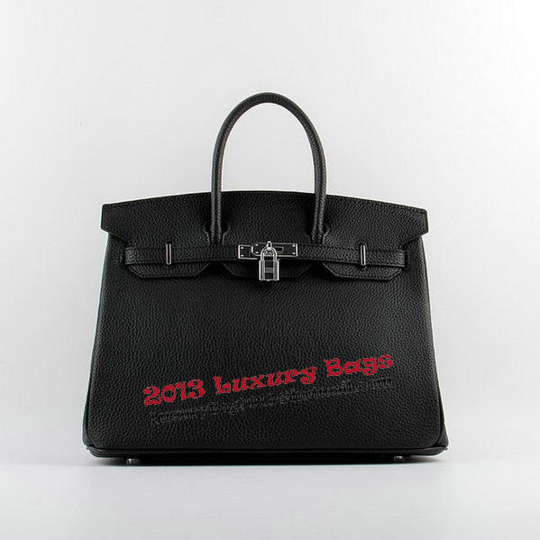 Hermes Birkin 35CM Tote Bags Black Grainy Leather H-35 Silver