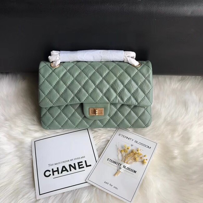 Chanel Flap Original Cowhide Leather 30225 green gold chain