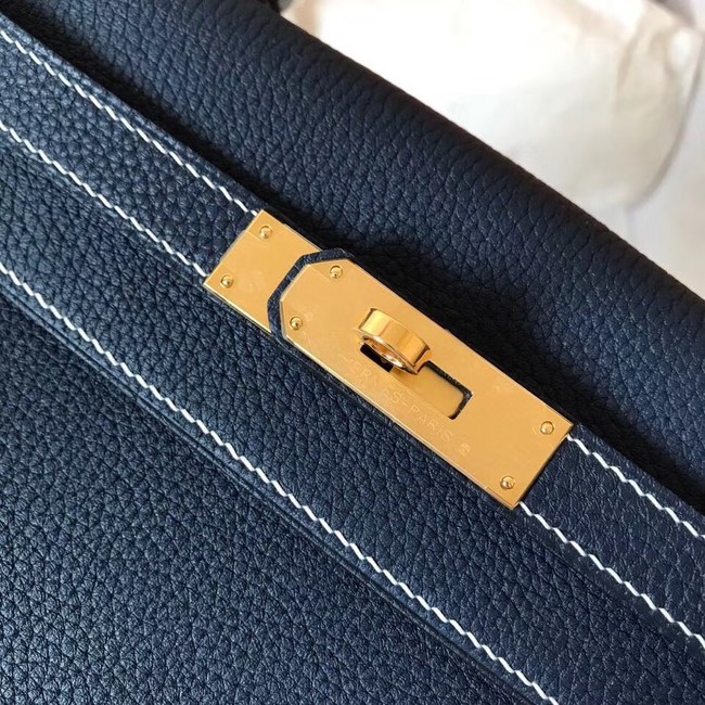 Hermes original Togo leather kelly bag KL320 dark blue