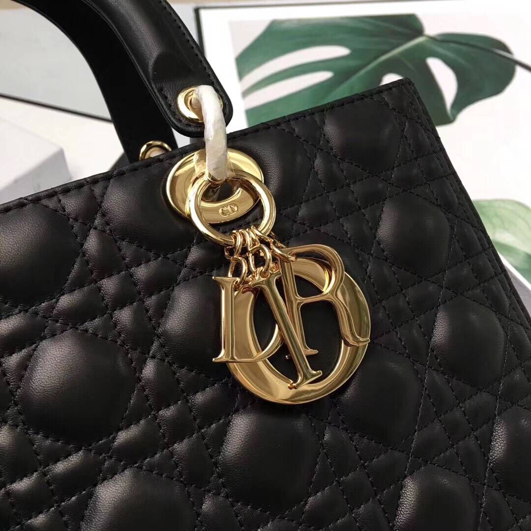 Lady Dior Bag Sheepskin Leather D9603 Black