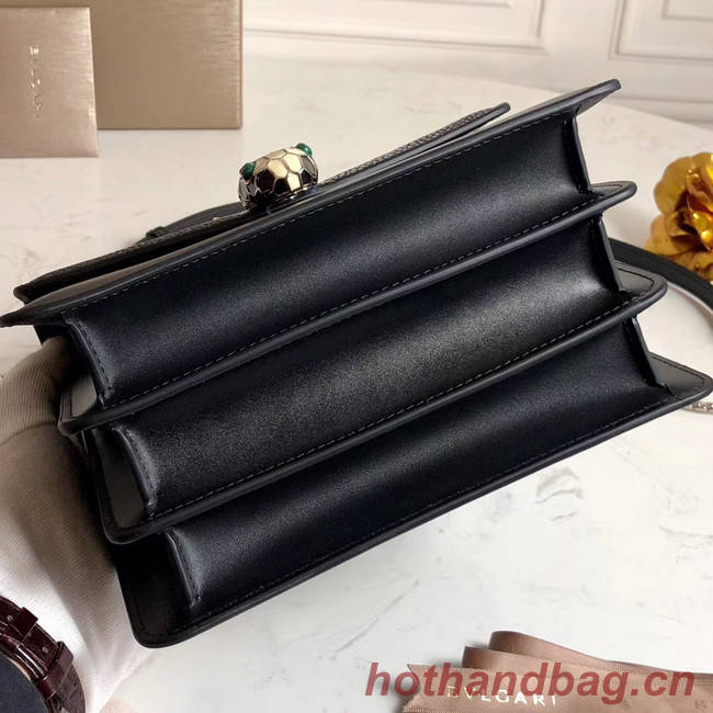 Bvlgari Serpenti Forever Pearl fish skin&Calfskin Leather small crossbody bag 288687 black 