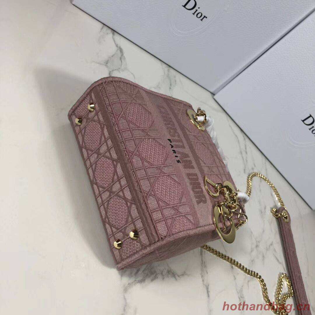 MINI LADY DIOR TOTE BAG IN EMBROIDERED CANVAS C4531 pink
