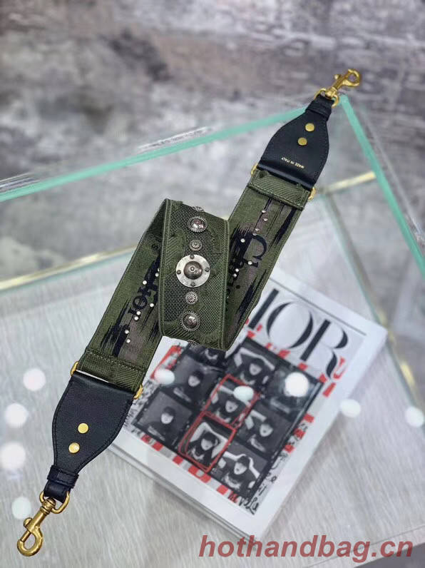 DIOR GREEN MULTICOLOR CAMOUFLAGE FULLY EMBROIDERED STRAP M042