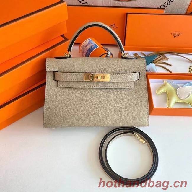 Hermes Kelly 19cm Shoulder Bags Epsom Leather KL19 Gold hardware Pearl grey