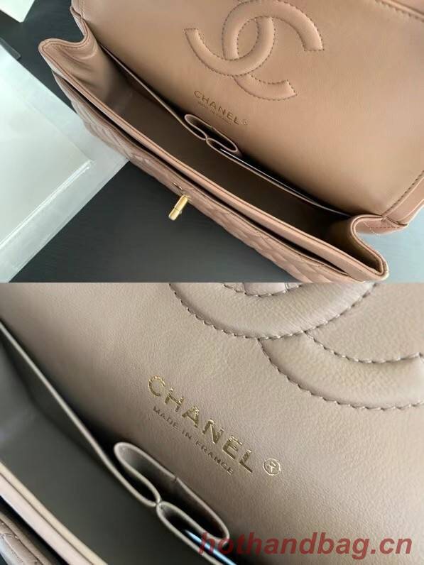 CHANEL Classic Handbag Lambskin Taupe 01112 & gold-Tone Metal