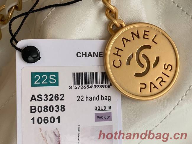 CHANEL 22 HANDBAG Shiny Calfskin & Gold-Tone Metal AS3262 white&black