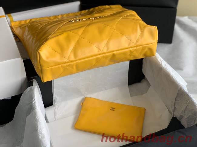 CHANEL 22 HANDBAG Shiny Calfskin & Gold-Tone Metal AS3262 yellow