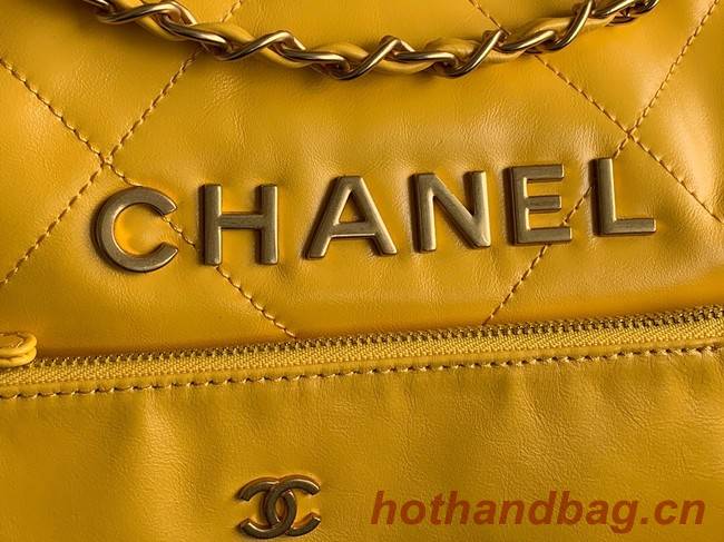 CHANEL 22 HANDBAG Shiny Calfskin & Gold-Tone Metal AS3262 yellow
