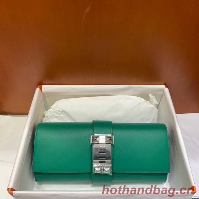 Hermes H Medor swift Leather Clutch 37566 green&Silver hardware