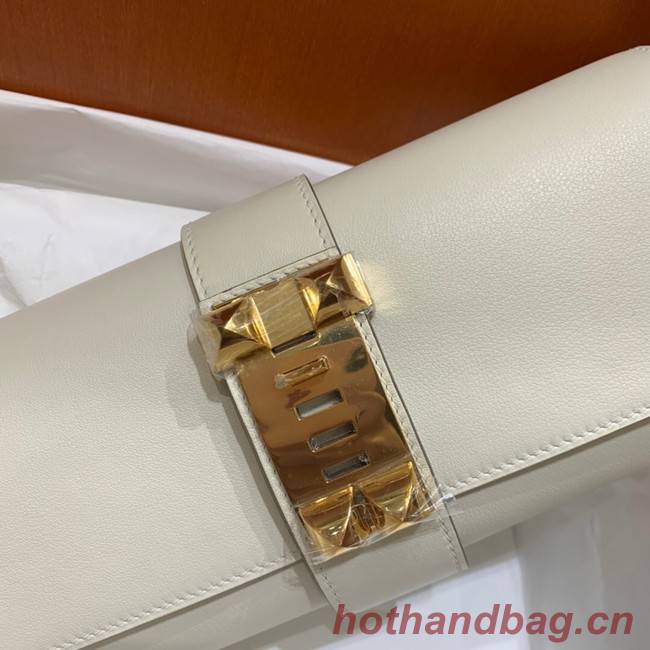 Hermes H Medor swift Leather Clutch 37566 white&Gold hardware