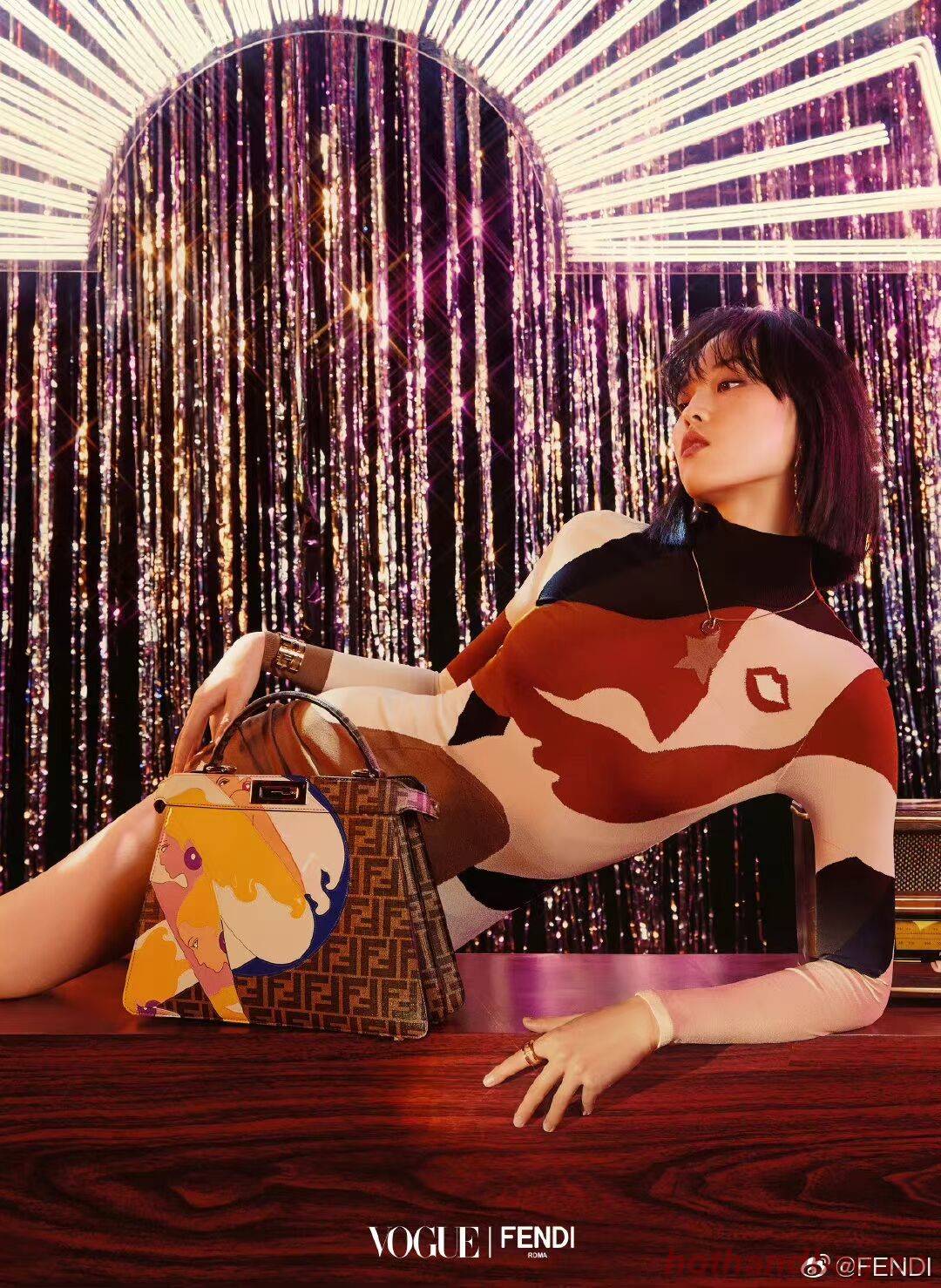 Fendi Peekaboo ISeeU FF printed silk bag F1983 brown