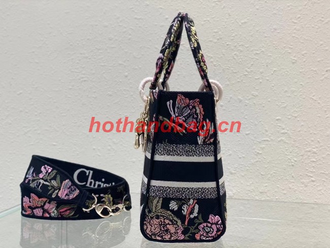 MEDIUM LADY D-LITE BAG Black Multicolor Dior Jardin Botanique Embroidery M0565O