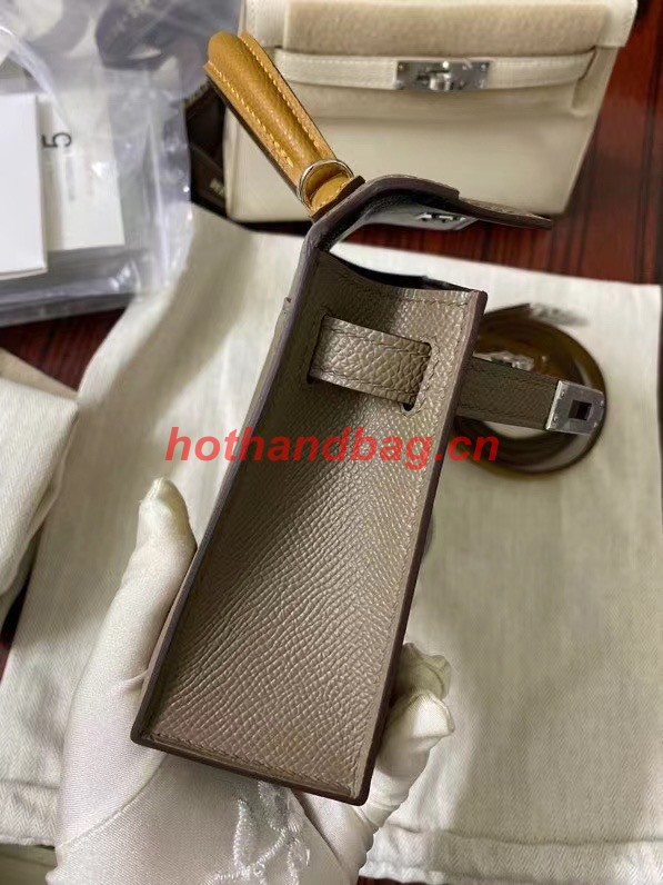 Hermes Kelly 19cm Shoulder Bags Epsom Leather KL19 Silver hardware gray&yellow