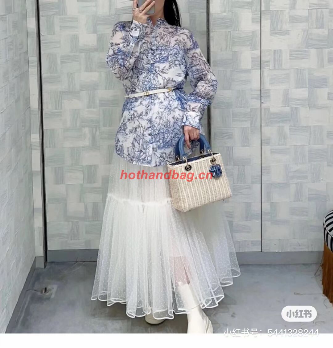 MEDIUM LADY DIOR BAG Natural Wicker and BlueLizard skin M0565