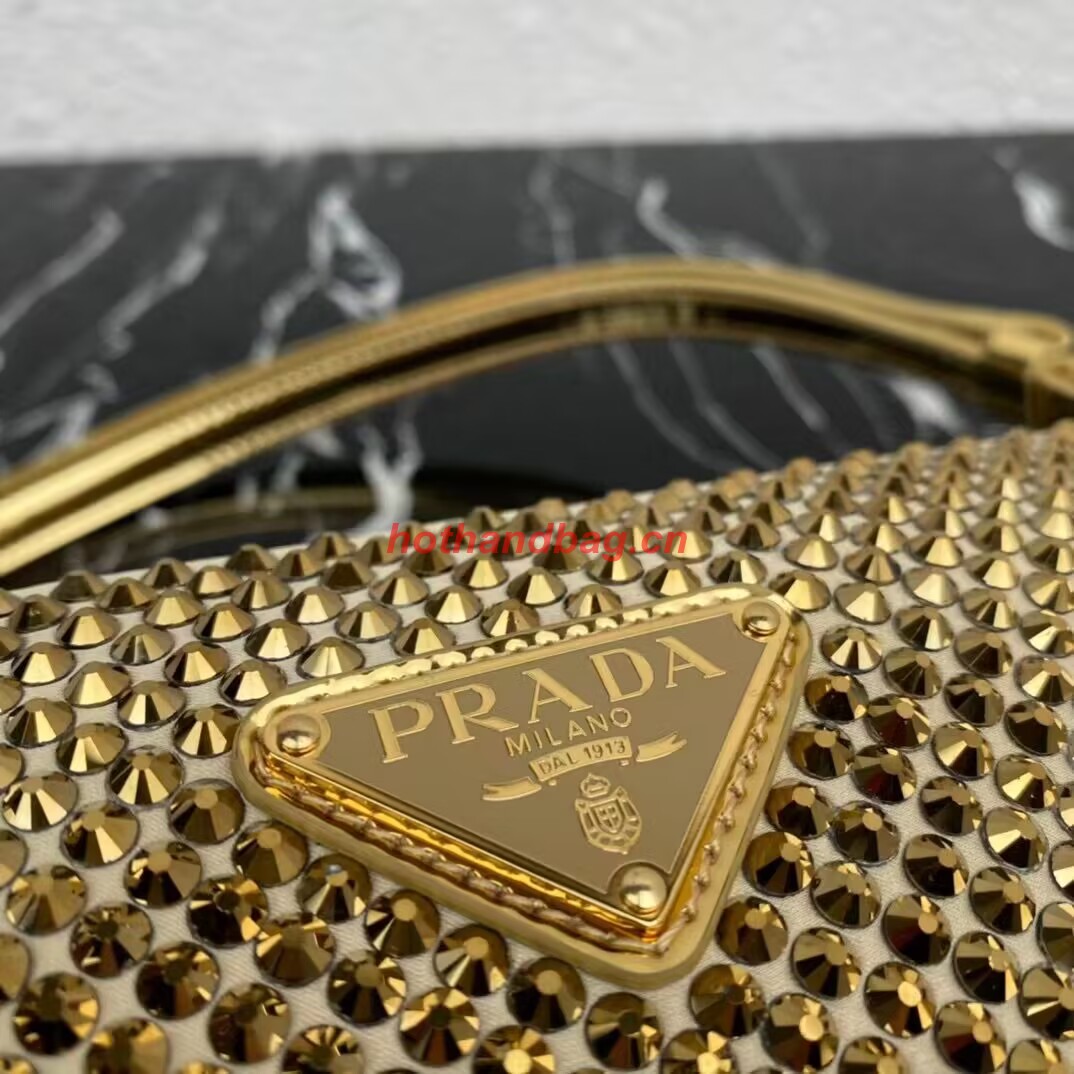 Prada Crystal-studded satin pouch 1NQ044 gold