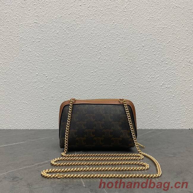 Celine CLUTCH WITH CHAIN IN TRIOMPHE CANVAS AND LAMBSKIN 100382 TAN
