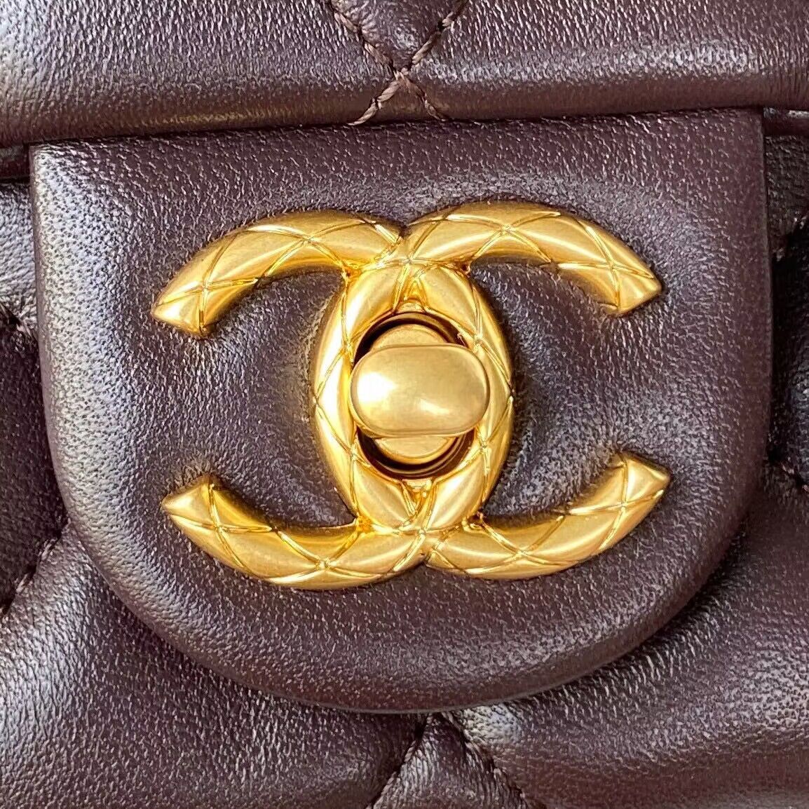 CHANEL FLAP BAG Lambskin & Gold-Tone Metal AS3609 Dark Brown