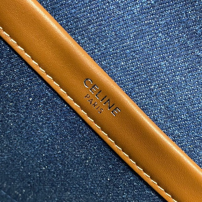 Celine SMALL CABAS THAIS IN DENIM WITH TRIOMPHE ALL-OVER EMBROIDERY AND CALFSKIN 199162 NAVY