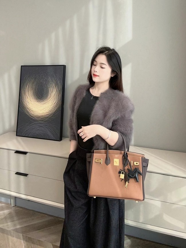 Hermes Birkin Tote Bag Original Togo Leather 6635 camel&coffce