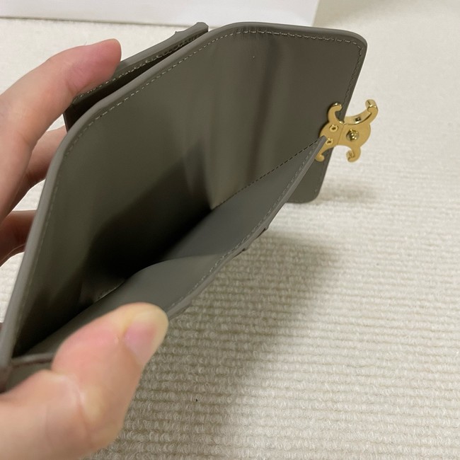 Celine SMALL FLAP WALLET TRIOMPHE IN SHINY CALFSKIN 10L653 dark gray