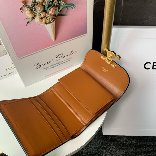 Celine SMALL FLAP WALLET TRIOMPHE IN TRIOMPHE CANVAS 10D783 BROWN
