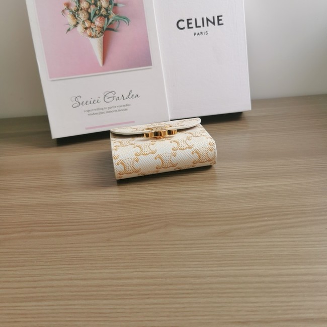 Celine SMALL FLAP WALLET TRIOMPHE IN TRIOMPHE CANVAS 10D783 white