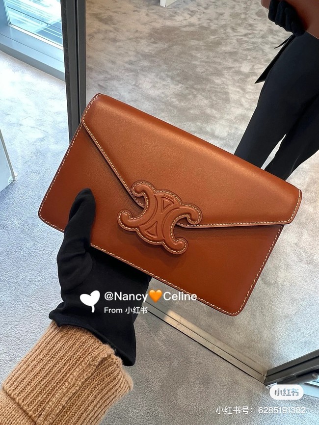 Celine WALLET ON CHAIN MARGO IN SHINY CALFSKIN 10J733 TAN