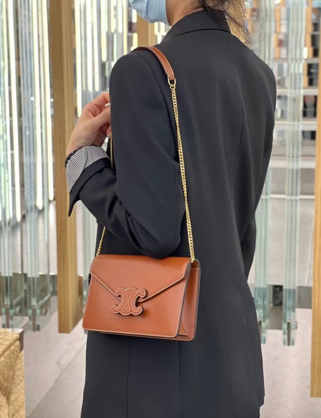 Celine WALLET ON CHAIN MARGO IN SHINY CALFSKIN 10J733 TAN