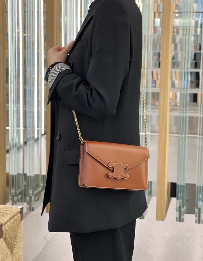 Celine WALLET ON CHAIN MARGO IN SHINY CALFSKIN 10J733 TAN