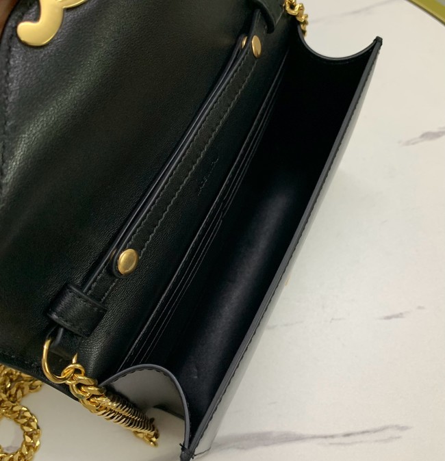 Celine WALLET ON CHAIN MARGO IN SHINY CALFSKIN 10L033 BLACK