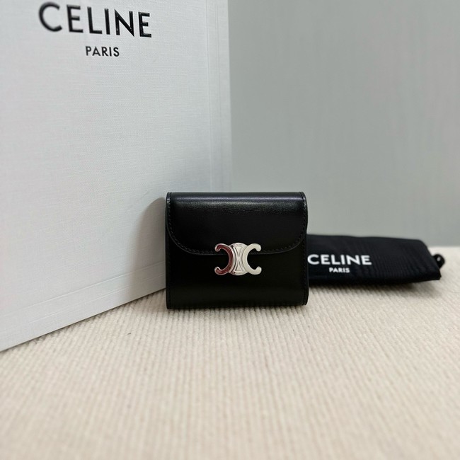 Celine SMALL FLAP WALLET TRIOMPHE IN SHINY CALFSKIN 10D783 white&SILVER