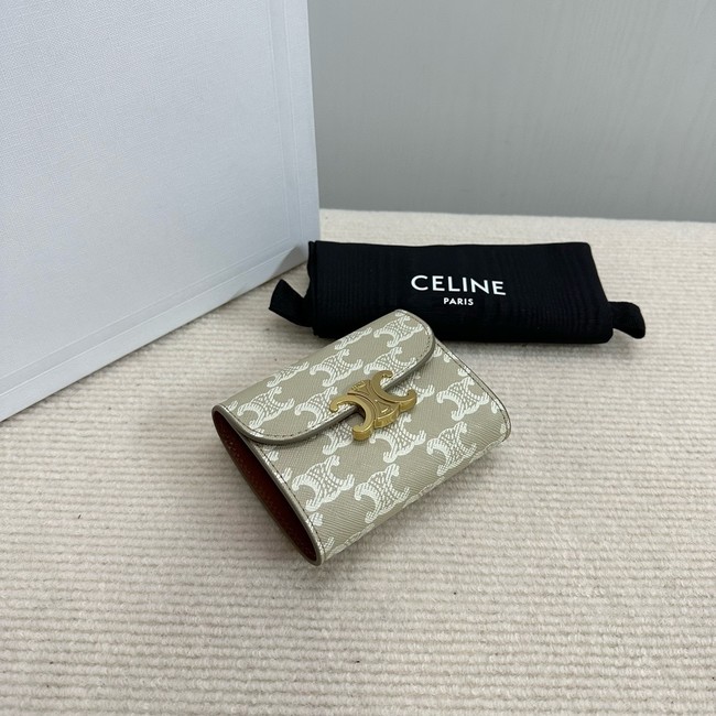 Celine SMALL FLAP WALLET TRIOMPHE IN TRIOMPHE CANVAS 10D783 Off-white