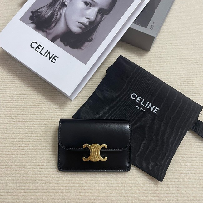Celine CARD HOLDER WITH FLAP TRIOMPHE IN SHINY CALFSKIN 10I583 black