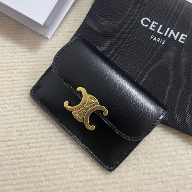 Celine CARD HOLDER WITH FLAP TRIOMPHE IN SHINY CALFSKIN 10I583 black