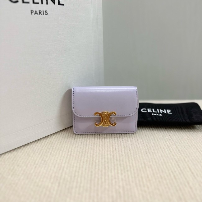 Celine CARD HOLDER WITH FLAP TRIOMPHE IN SHINY CALFSKIN 10I583 light Purple