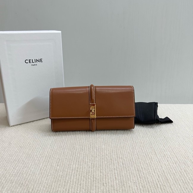 Celine LARGE WALLET TRIOMPHE IN SHINY CALFSKIN 10M033 TAN