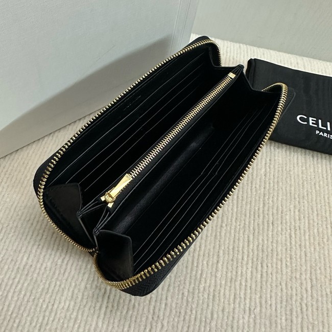 Celine LARGE ZIPPED WALLET IN TRIOMPHE CANVAS 10B552 BLACK 