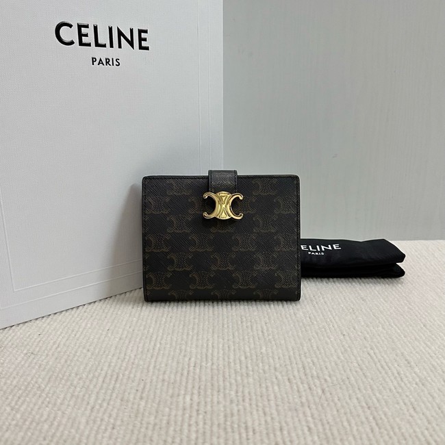 Celine MEDIUM STRAP WALLET NINO IN TRIOMPHE CANVAS AND LAMBSKIN 10M912 TAN