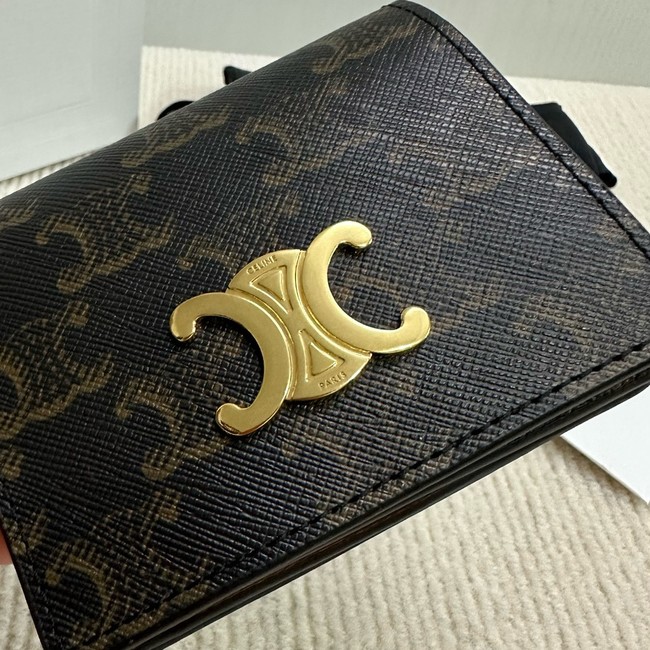 Celine TRIOMPHE BUSINESS CARD HOLDER IN TRIOMPHE CANVAS AND LAMBSKIN 10M122 TAN