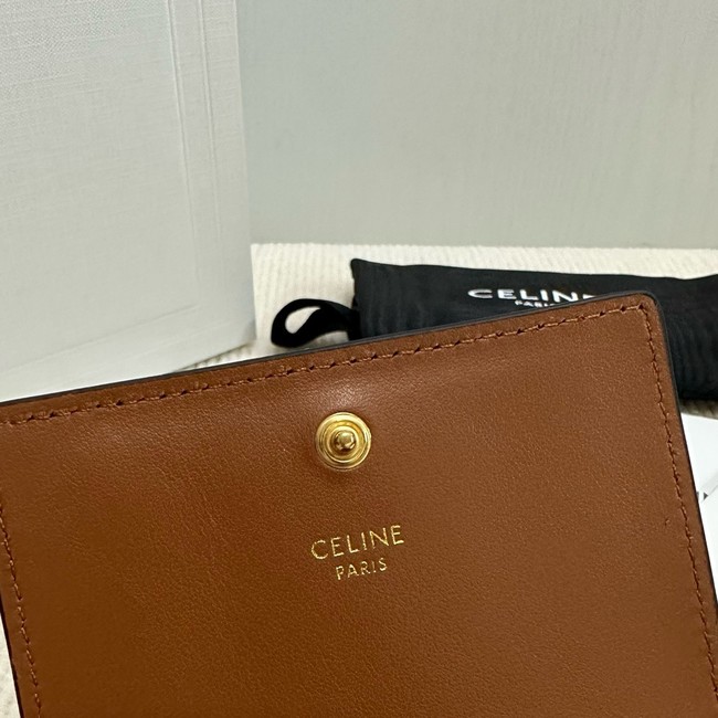 Celine TRIOMPHE BUSINESS CARD HOLDER IN TRIOMPHE CANVAS AND LAMBSKIN 10M122 TAN