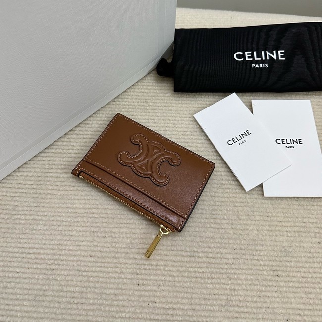 Celine ZIPPED CARD HOLDER IN SMOOTH LAMBSKIN 10K583 tan 