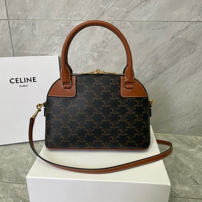 Celine SMALL BOWLING IN TRIOMPHE CANVAS AND CALFSKIN 121082 TAN 