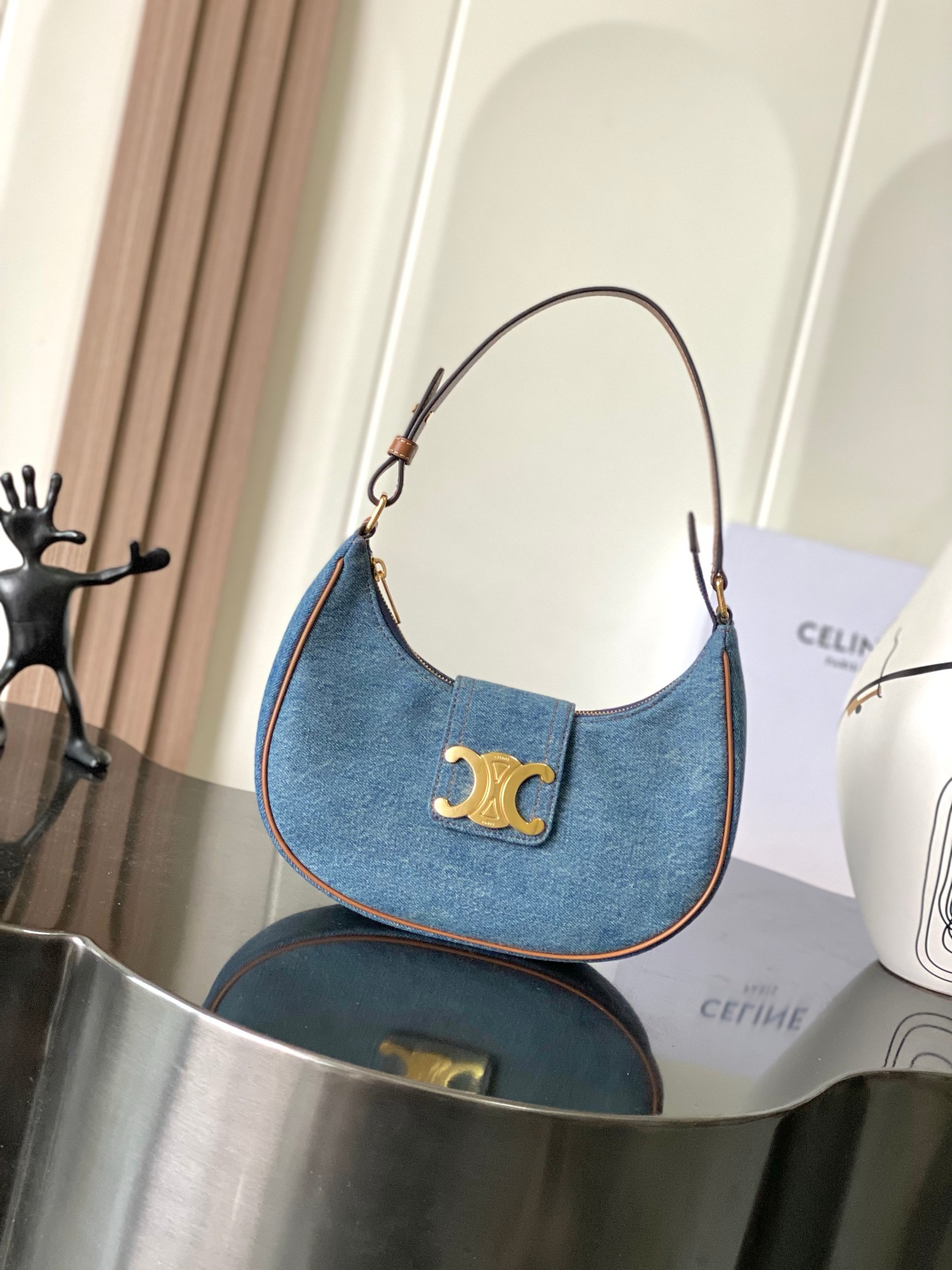Celine MEDIUM AVA TRIOMPHE BAG IN Denim 114492 blue